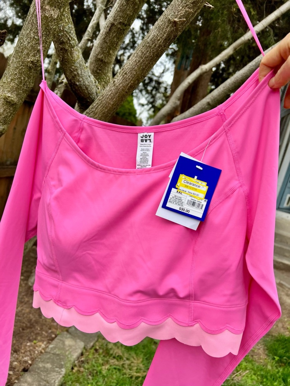 NWT Joy Lab Barbie Pink XXL athletic crop top yoga long sleeve off-shoulder - Picture 11 of 15